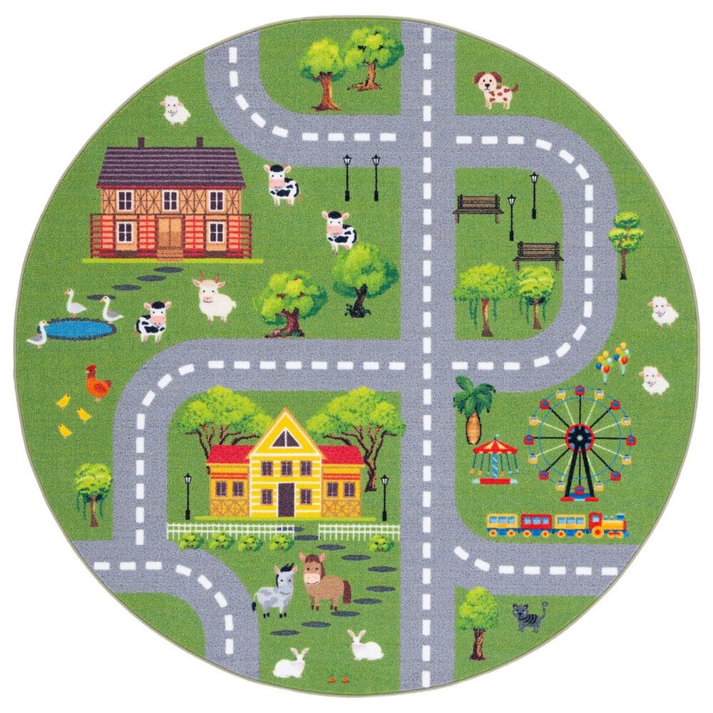Safavieh Kids Playhouse 5" Round Dark Green and Light Grey Rug, , large