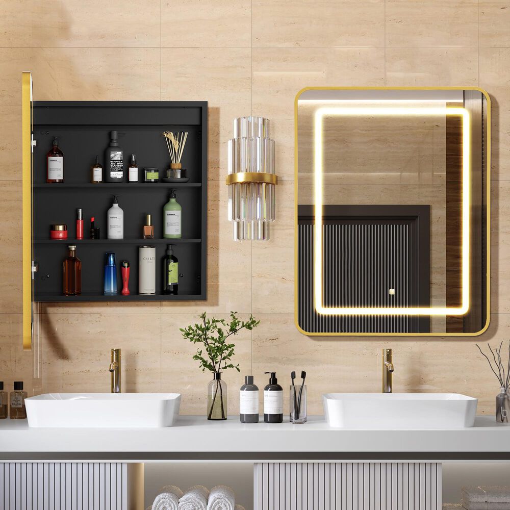 HOMLUX 20" x 30" Bathroom Medicine Cabinet with Mirror in Gold, , large