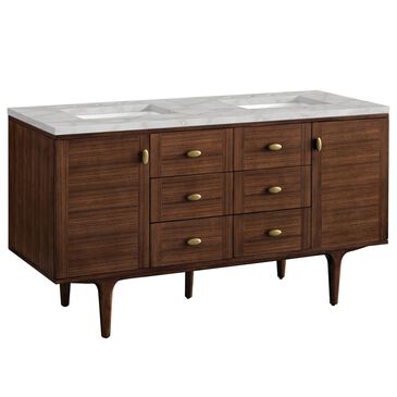 James Martin Vanities Amberly 60" Double Bathroom Vanity in Mid-Century Walnut with 3 cm Victorian Silver Quartz Top and Rectangular Sinks, , large