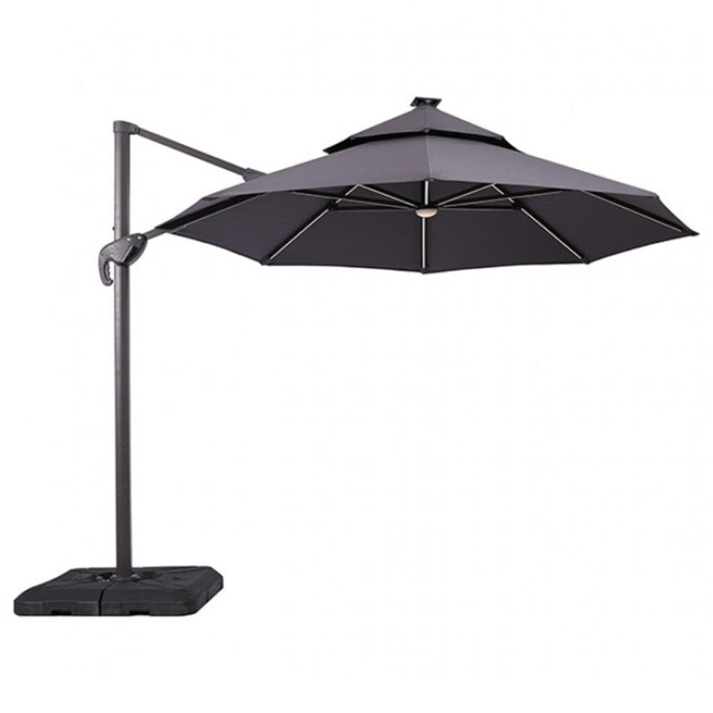 Furniture of America Zora 10&#39; LED Bulb Double Top Octagon Patio Umbrella with Base in Gray, , large