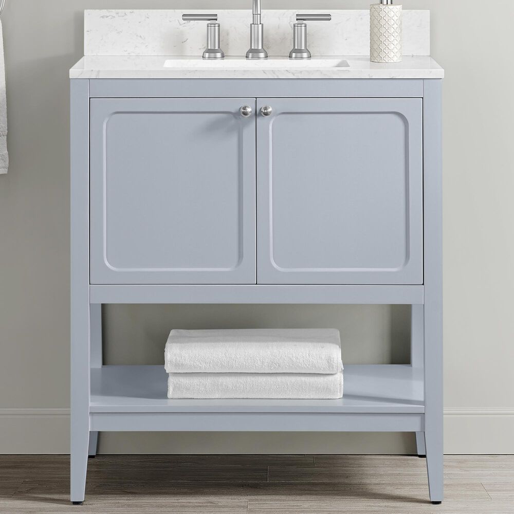 37B Ravello 30" Single Bathroom Vanity Cabinet in Soft Blue with Marble Top and Backsplash, , large
