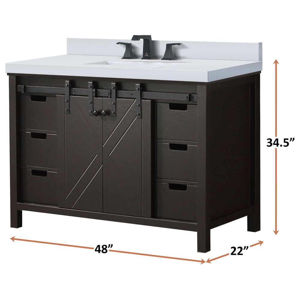 Lexora Home Marsyas 48&quot; Single Bathroom Vanity in Brown with 2 cm White Cultured Marble Top and Rectangular Sink, , large