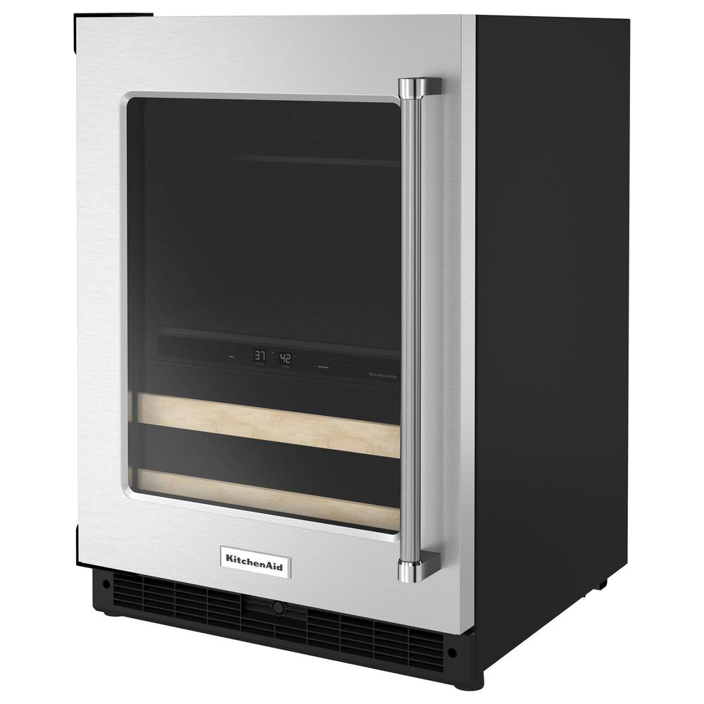 KitchenAid 24&quot; Beverage Center with Left Hinge, Wood-Front Racks in Black and Stainless Steel, , large