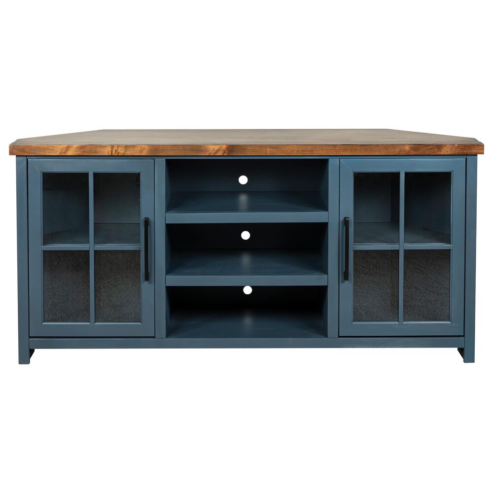 Legends Home Nantucket 67" Corner TV Stand in Blue Denim and Whiskey, , large