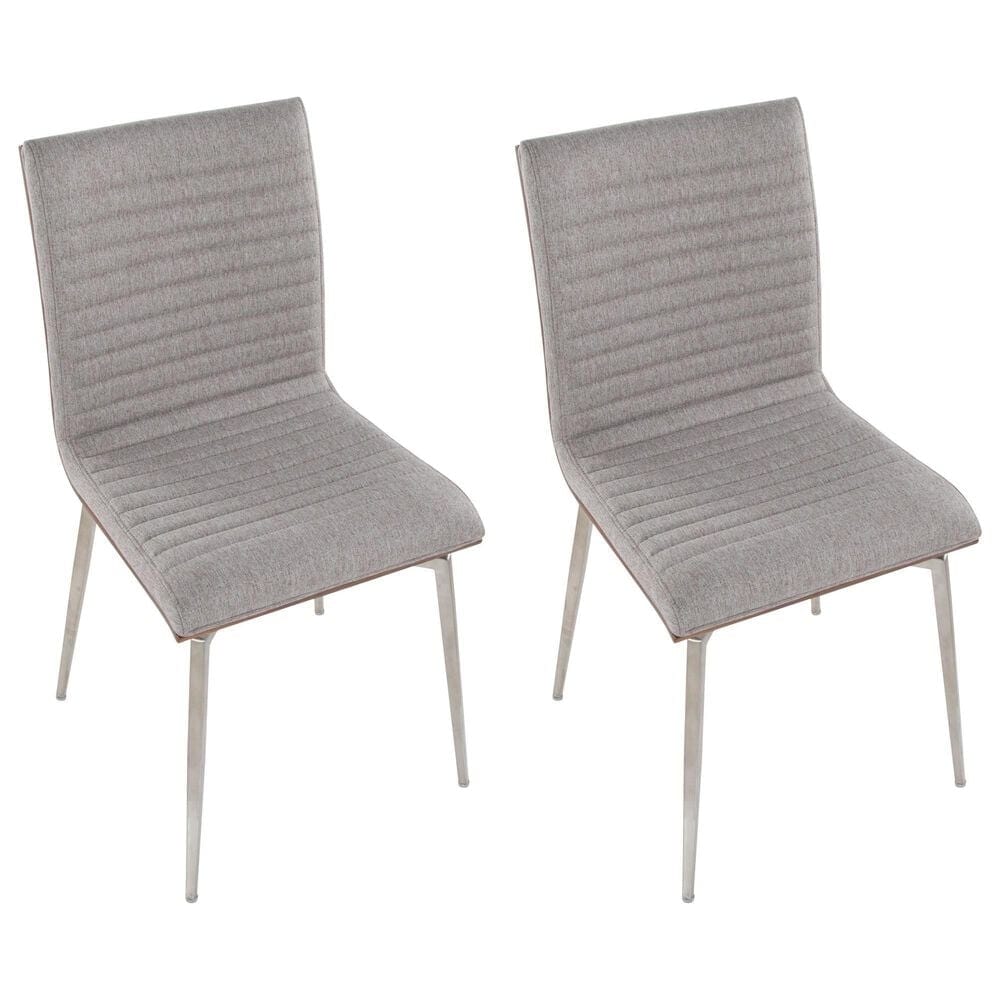 Lumisource Mason Contemporary Dining/accent Chair with Swivel in Stainless Steel, Walnut Wood, and Grey Fabric - Set of 2, , large