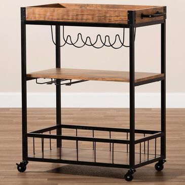 Baxton Studio Cerne Bar Cart with Wine Rack in Golden Oak/Black, , large