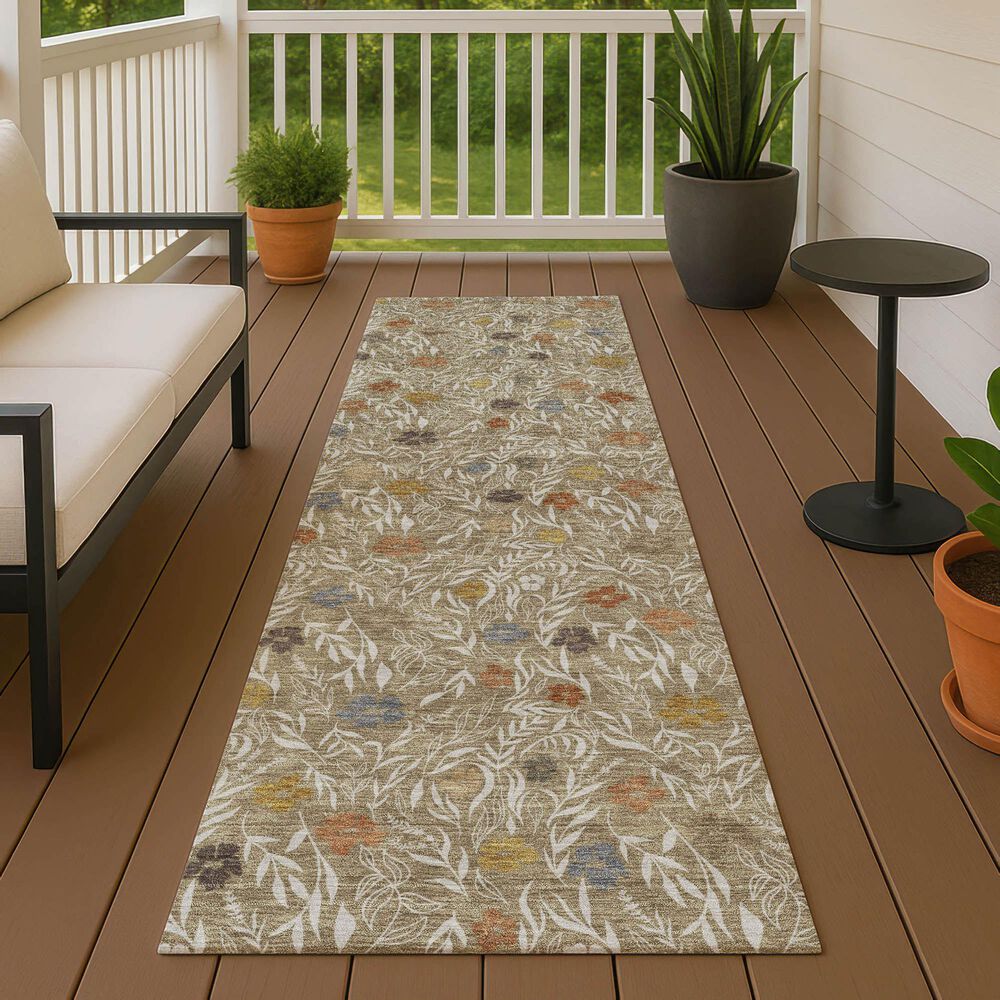 Dalyn Rug Company Soft Essentials Floral Coffee 2'3" x 7'6" Indoor/Outdoor Runner, , large