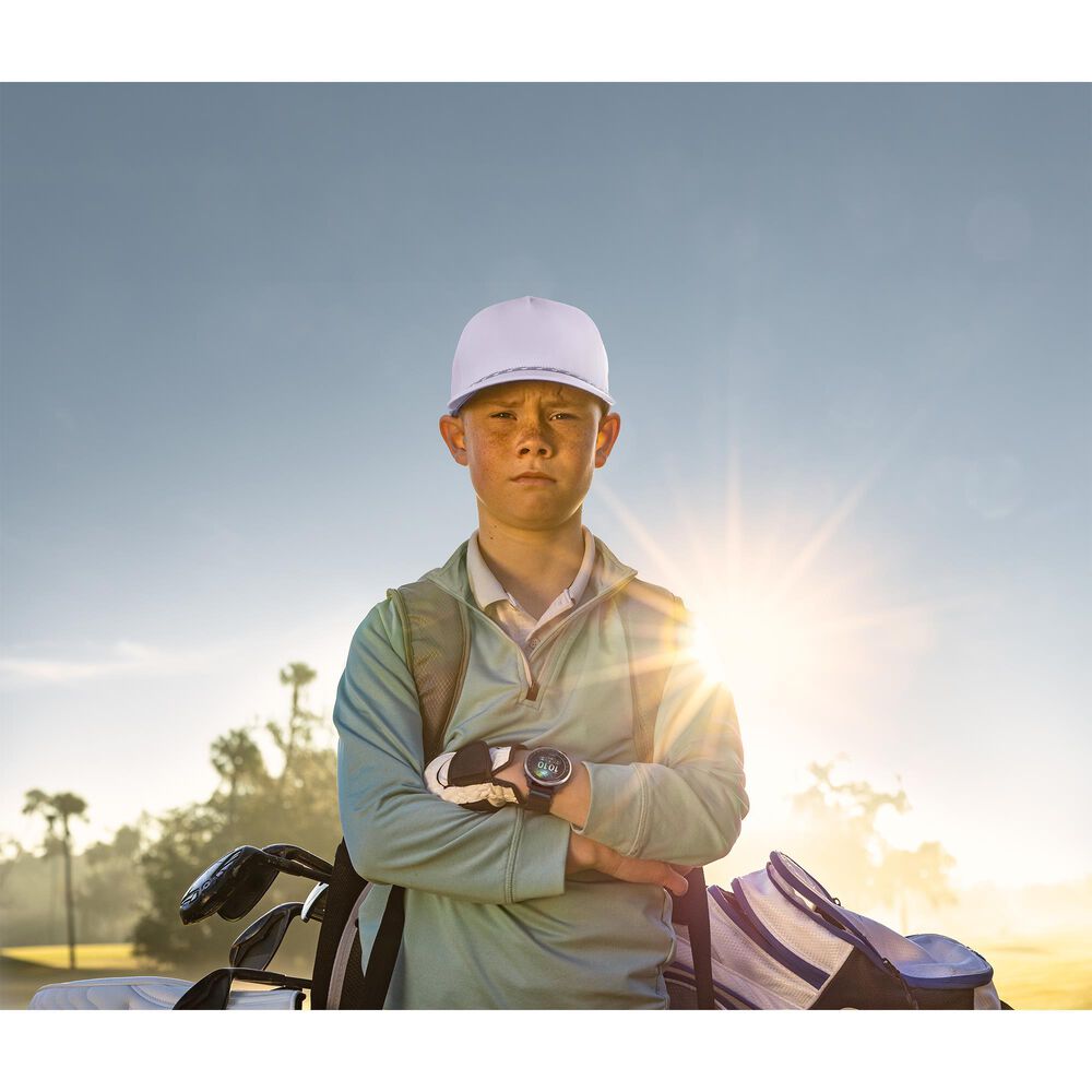 Garmin Approach J1 43mm Junior Golf GPS Smartwatch in Cloud Blue Aluminum Bezel with Black/Azure ComfortFit Fabric Band, , large