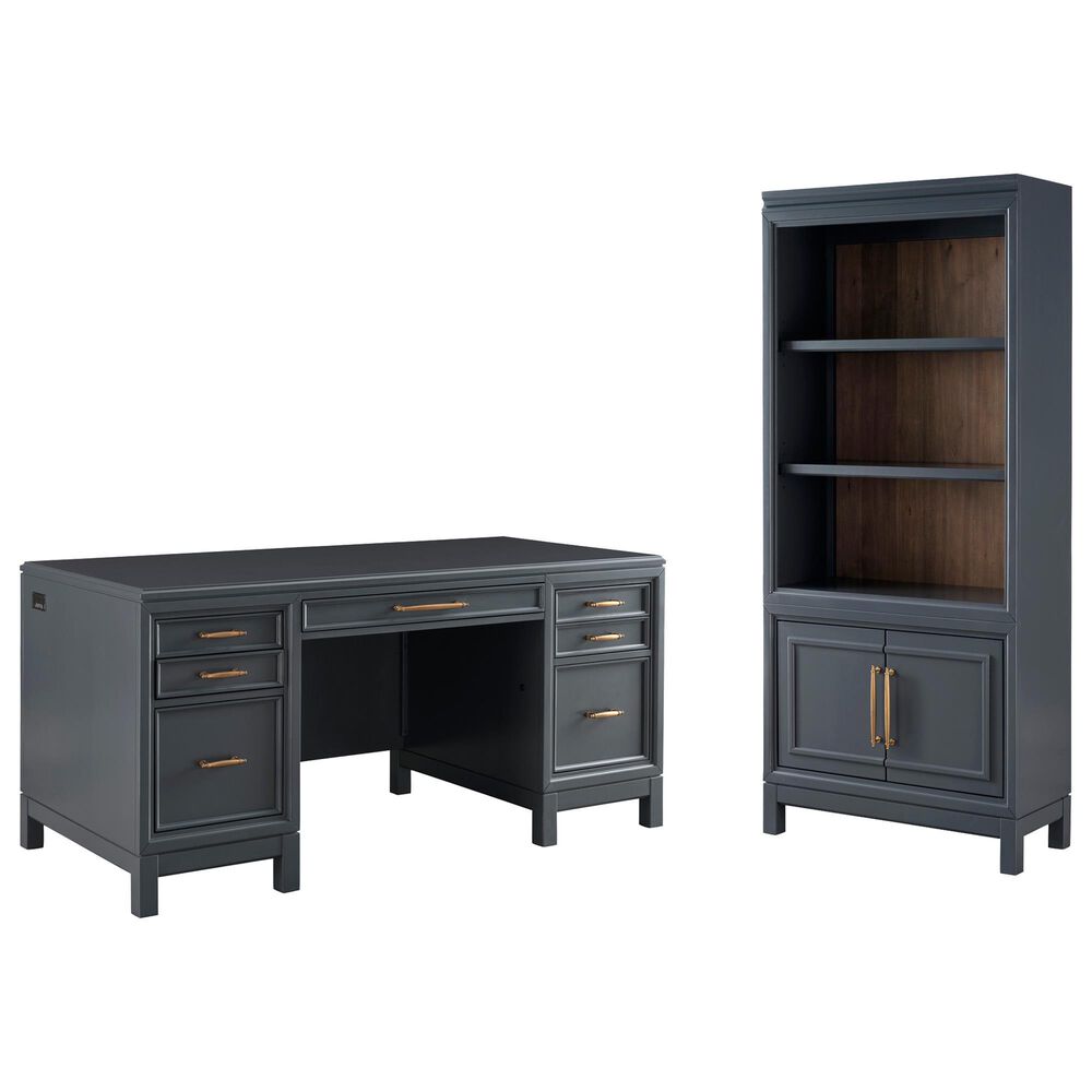 Riva Ridge Alexander 2-Piece Executive Desk and Door Bookcase Set in Midnight, , large