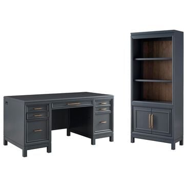 Riva Ridge Alexander 2-Piece Executive Desk and Door Bookcase Set in Midnight, , large