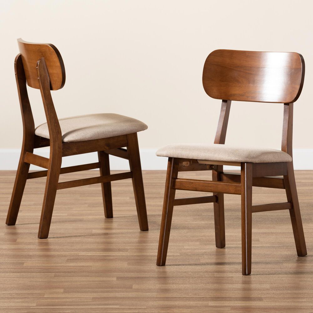 Baxton Studio Euclid Side Chair with Sand Cushion in Walnut Brown (Set of 2), , large