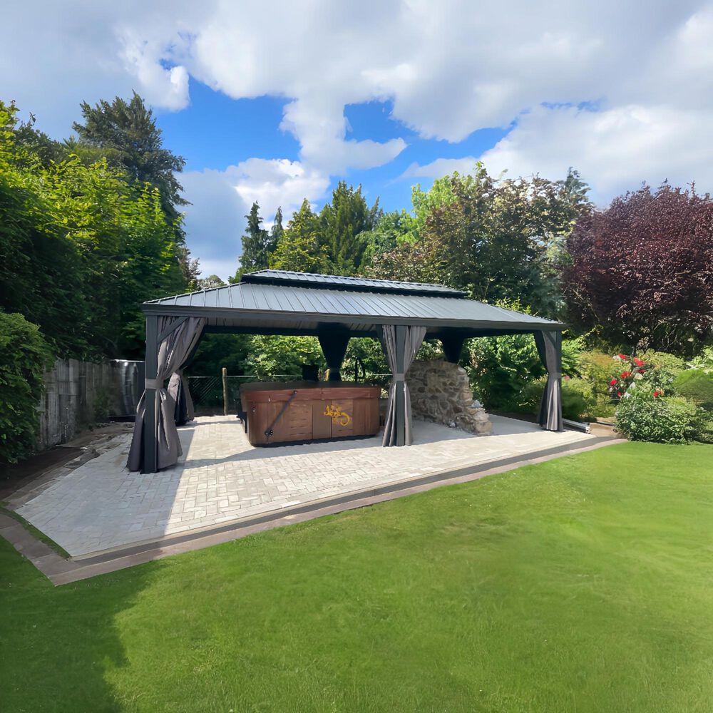 HOMLUX 20-ft x 14-ft Permanent Hardtop Gazebo in Grey with Hardtop Roof (Screen Included), , large