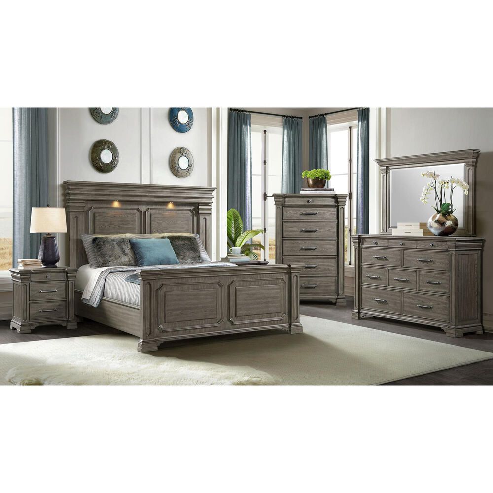 Mayberry Hill Kings Court 5 Piece King Panel Bedroom Set in Grey, , large