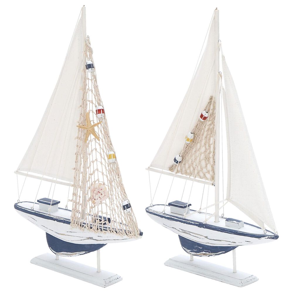 Maple and Jade Coastal Wood Sculpture in White (Set of 2), , large