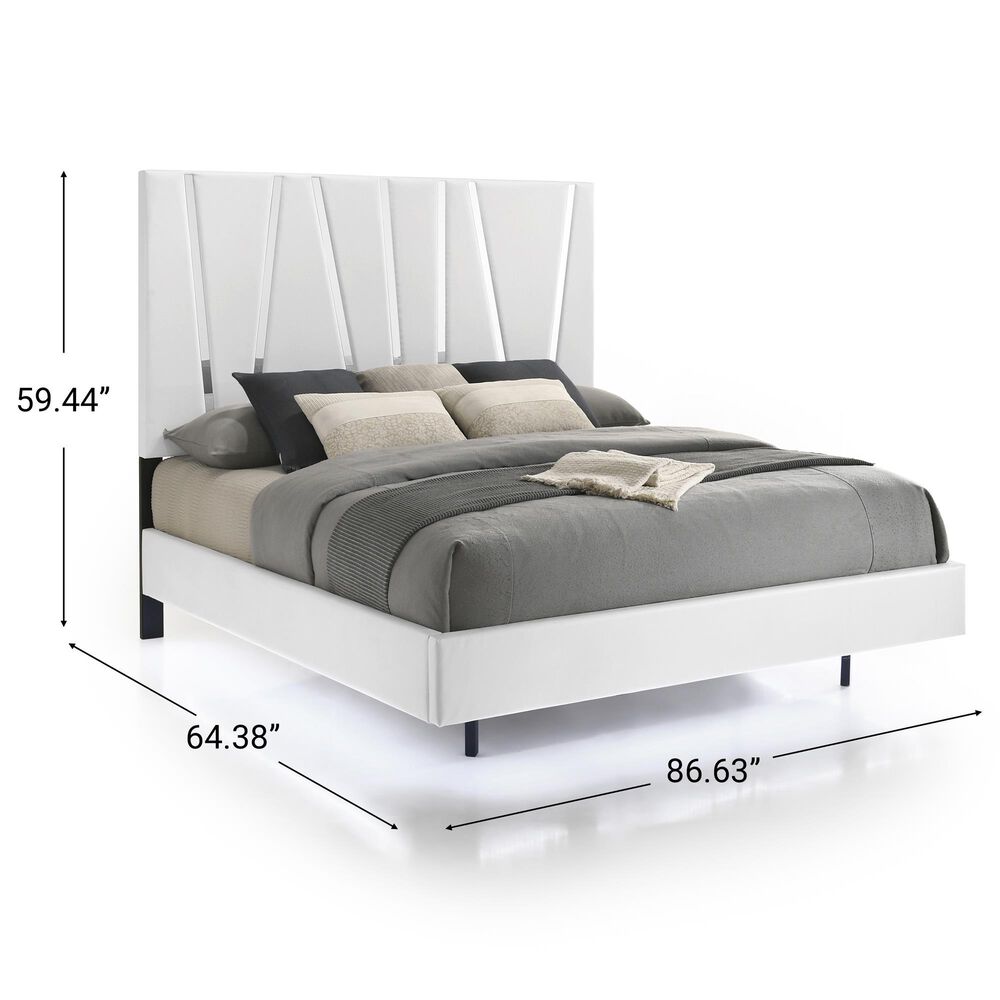 New Heritage Europa Queen Upholstered Panel Bed with Lighting in White, , large