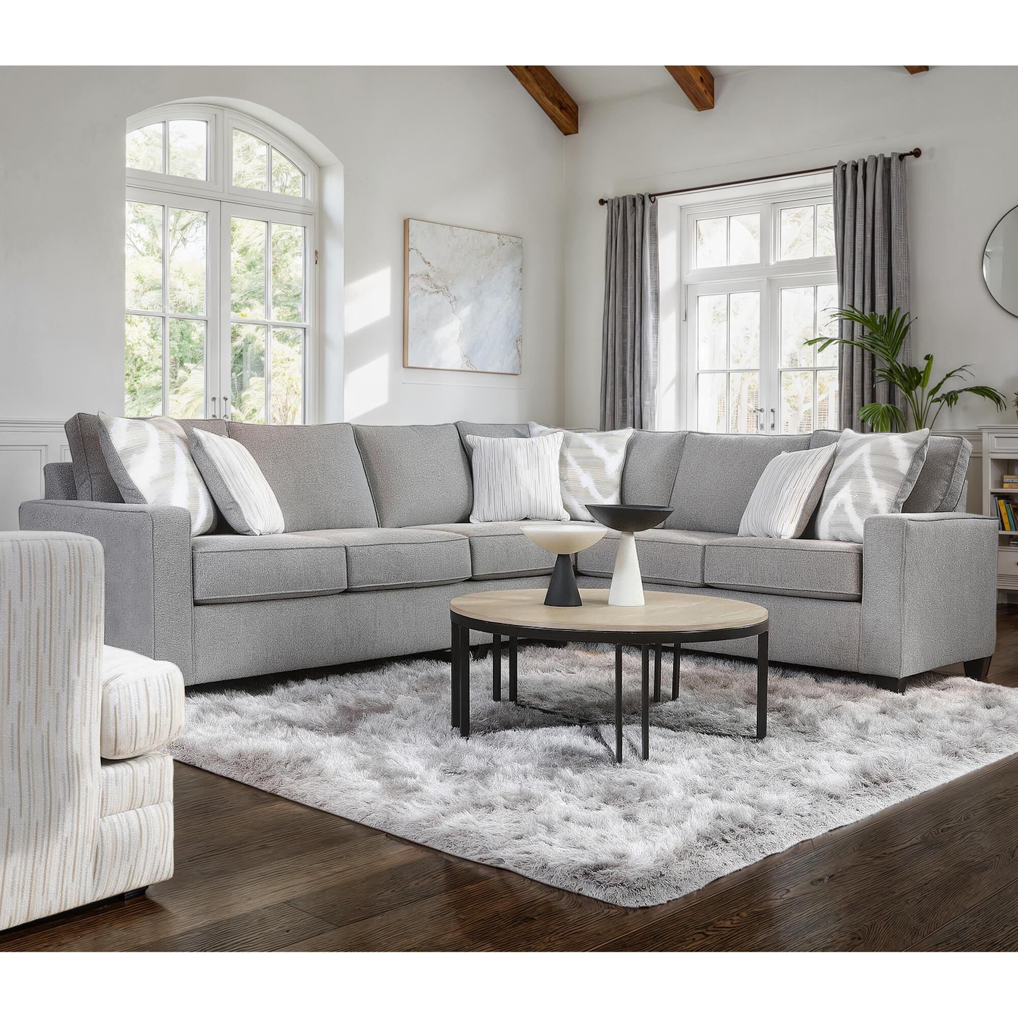 Lawson semi round カウチ Northwestern Carmine 2-Piece Stationary Right Facing Sectional in Gray