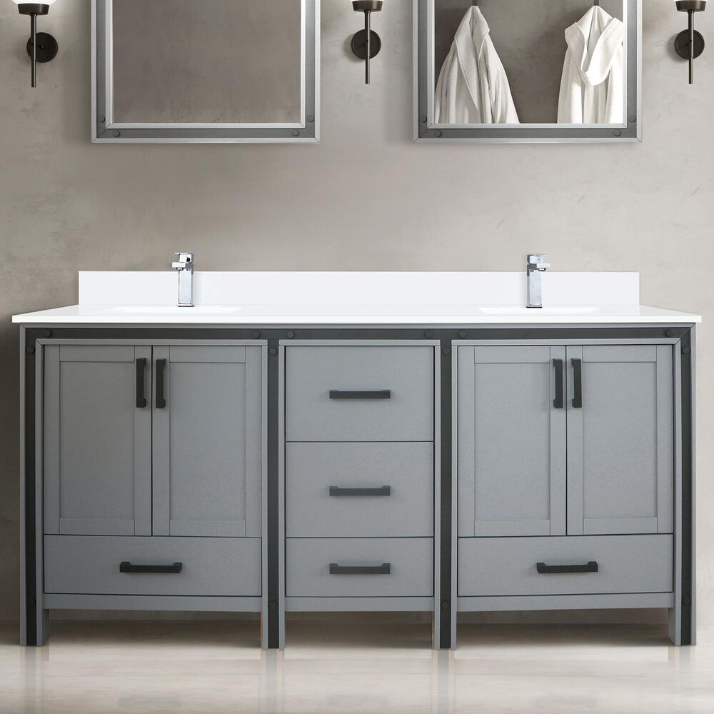 Lexora Home Ziva 72&quot; Double Bathroom Vanity in Dark Grey with 2 cm White Cultured Marble Top and Rectangular Sinks, , large
