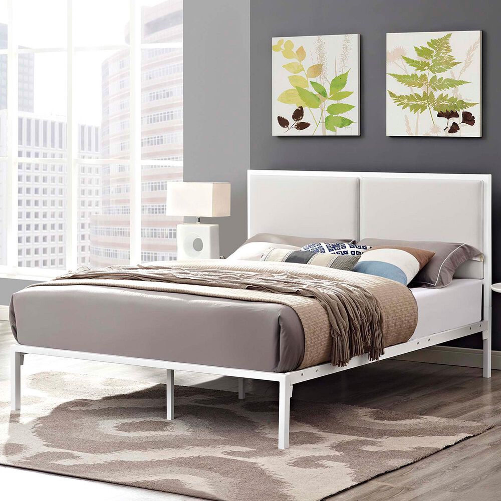 Modway Della Vinyl Platform King Bed in White, , large