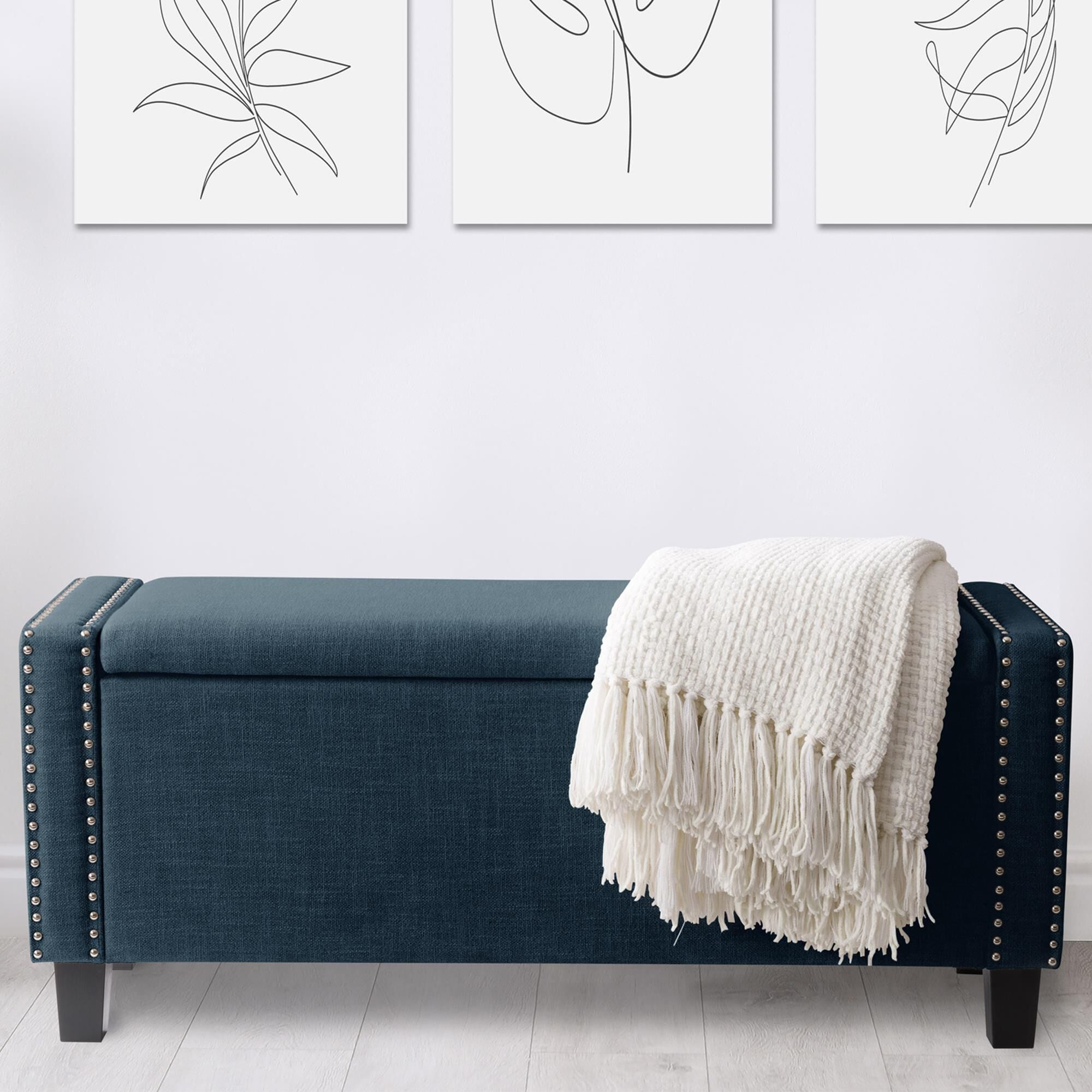 Navy blue large shop ottoman