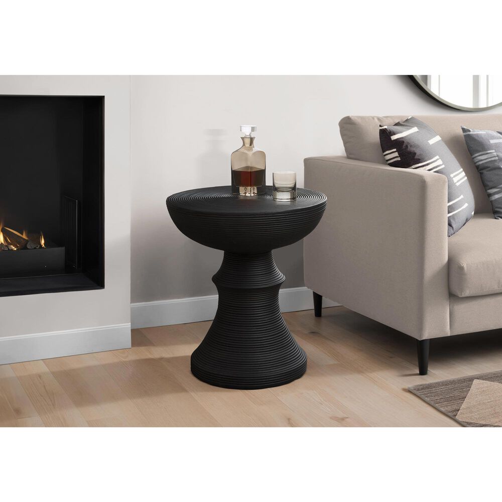 Hearth and Haven Outdoor Round Side Table with Ribbed Texture in Black, , large