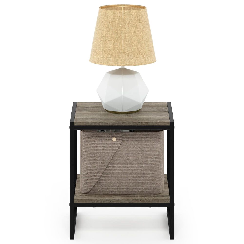 HOMLUX 2-Tier End Table in French Oak Grey and Black, , large