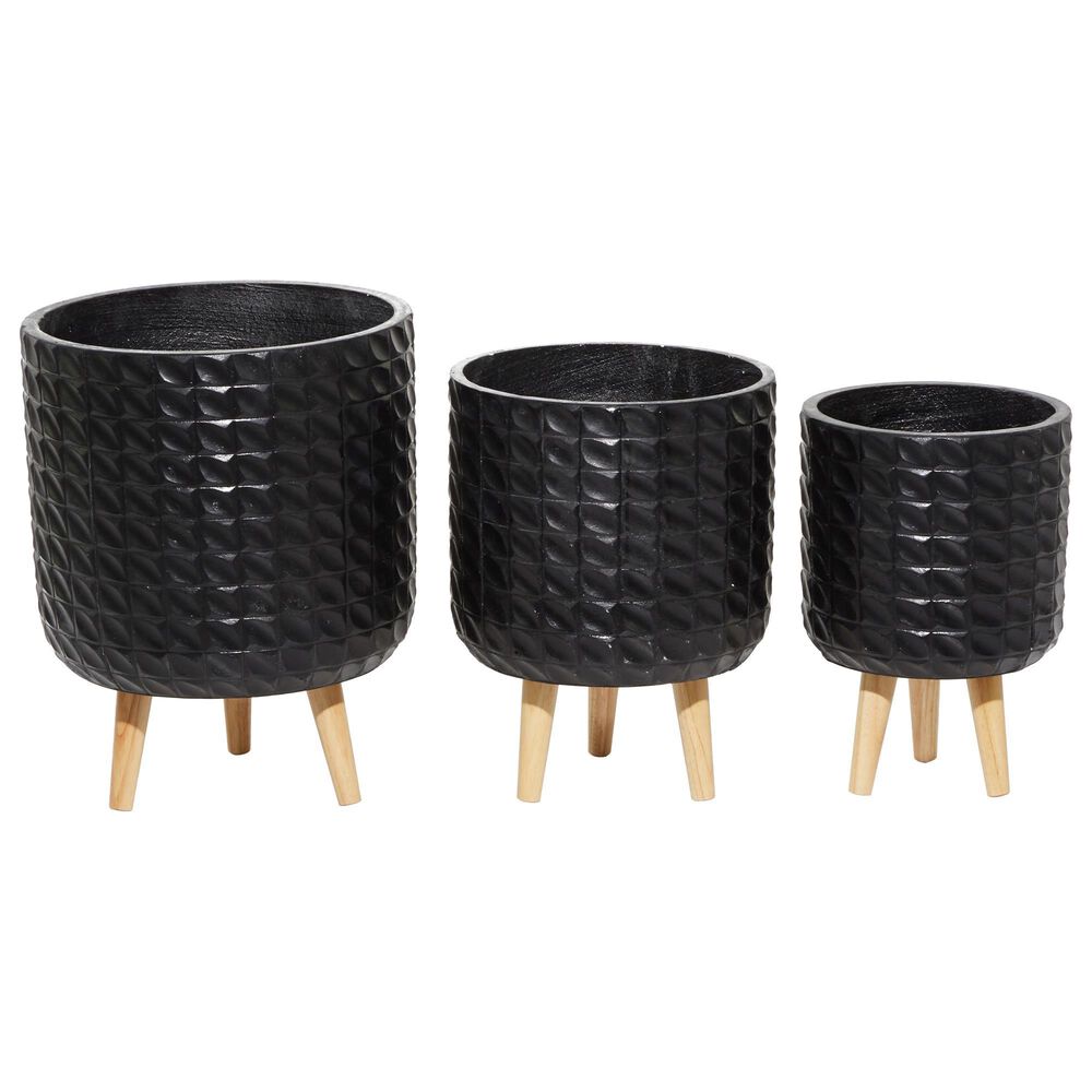 Maple and Jade CosmoLiving by Cosmopolitan Contemporary Wood Tiled Planter in Black Set of 3, , large