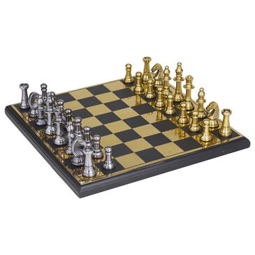Maple and Jade 5" x 17" Chess Game Set in Gold and Silver, , large