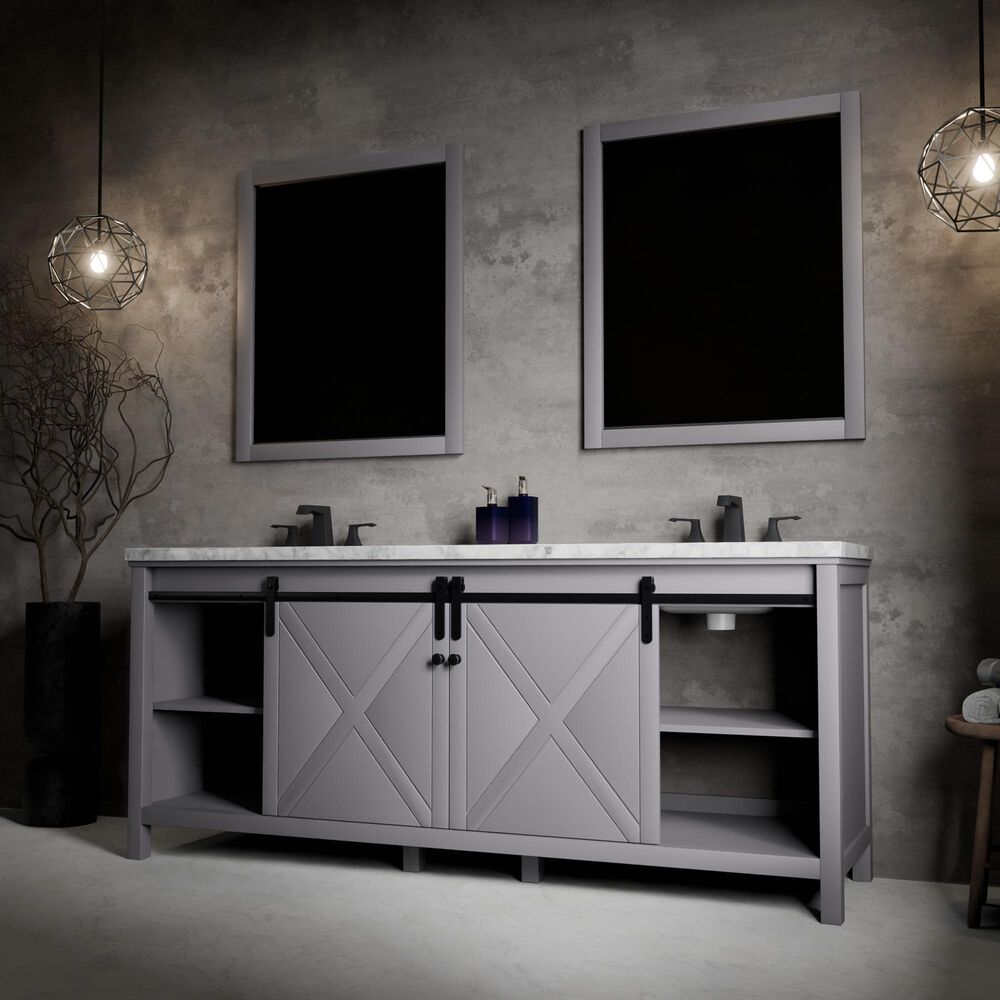 Lexora Home Marsyas 80&quot; Double Bathroom Vanity in Dark Grey with White Carrara Marble Top and Rectangular Sinks, , large