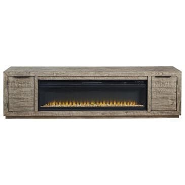Ashley Krystanza 92" TV Stand with Electric Fireplace in Weathered Gray, , large