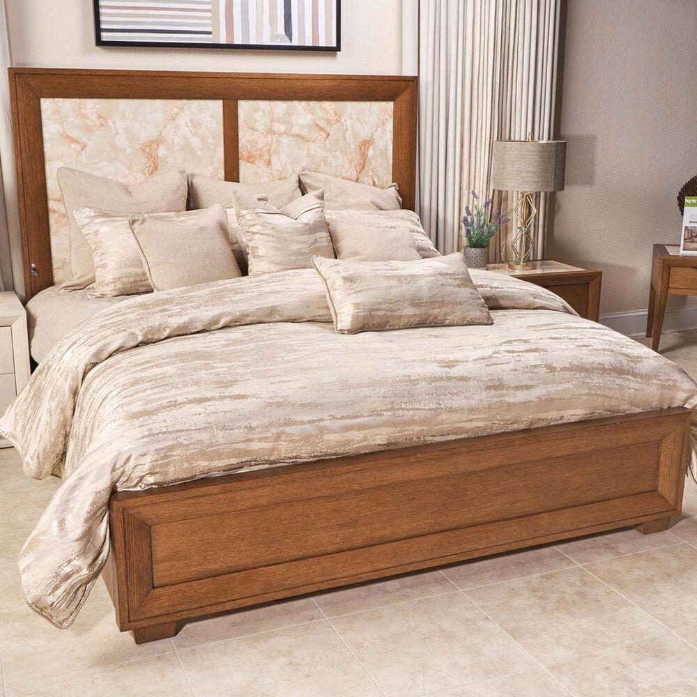 Vista Haus Portrait Queen Panel Bed with LED Lights in Sienna Brown and Creamy Peach, , large