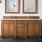 James Martin Vanities Bristol 72" Double Bathroom Vanity in Saddle Brown with 3 cm Victorian Silver Quartz Top and Rectangular Sinks, , large