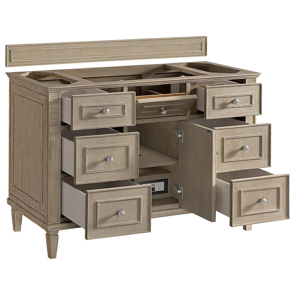 James Martin Vanities Lorelai 48" Single Bathroom Vanity in Whitewashed Oak with 3 cm Eternal Jasmine Pearl Silestone Top, Rectangular Sink and FreePower Wireless Charger, , large