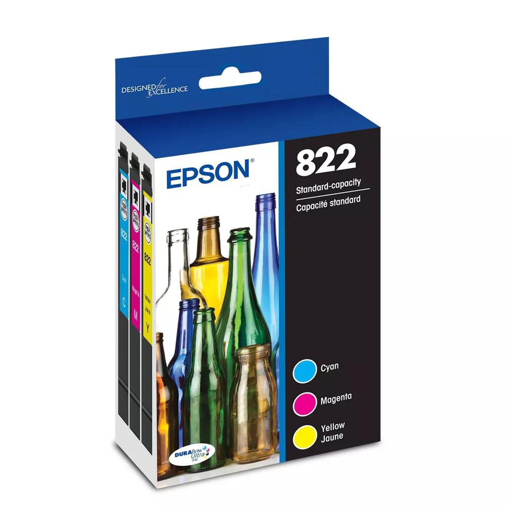 Epson DURABrite T822 Ultra Standard Capacity Ink Cartridges in Cyan, Magenta and Yellow &#40;Pack of 3&#41;, , large