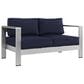 Modway Shore 4-Piece Outdoor Aluminum Conversation Set in Silver and Navy, , large