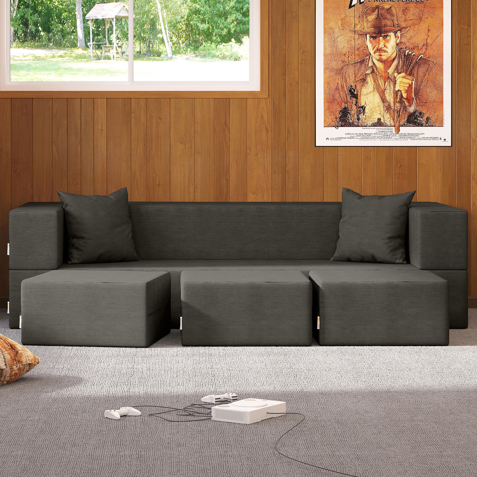 【THE MOZZ】Jay Linen Setup Jaxx Zipline Convertible Queen-size Sleeper Loveseat and