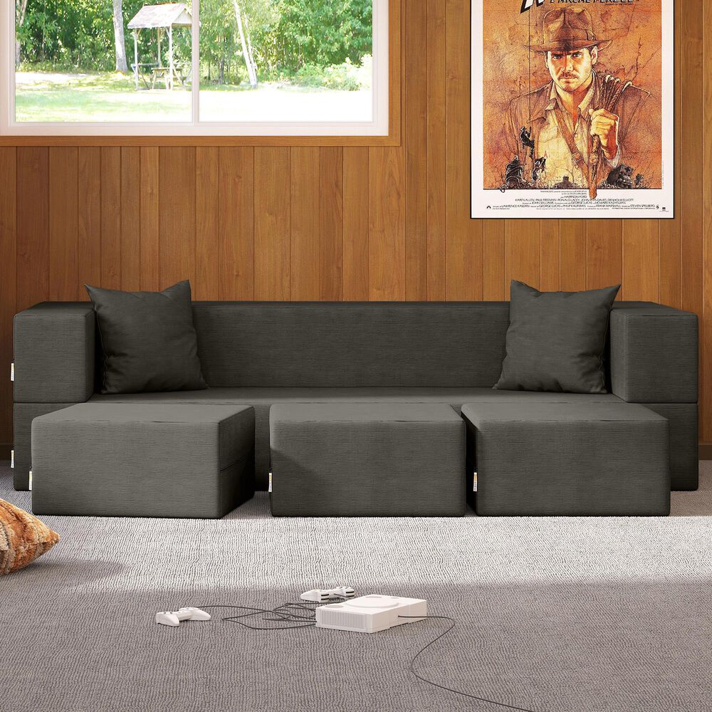 Jaxx Zipline 4-Piece Stationary Convertible Sleeper Sofa in Charcoal Velvet, , large