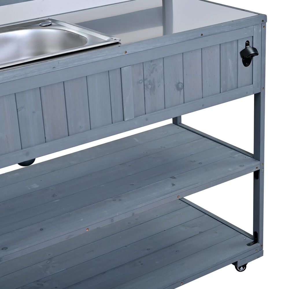 HOMLUX 41.7'' Outdoor Rolling Kitchen Island in Gray, , large