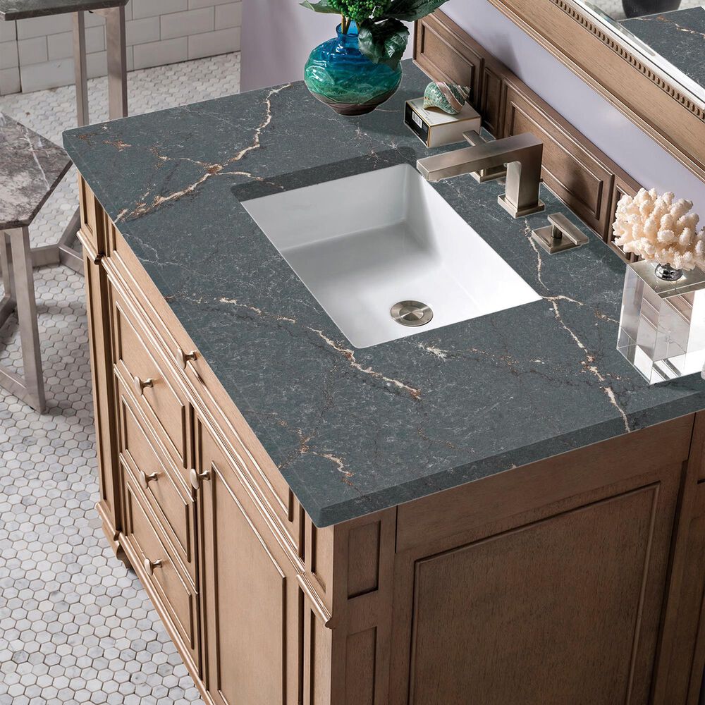 James Martin Vanities Bristol 36" Single Bathroom Vanity in Whitewashed Walnut with 3 cm Parisien Bleu Quartz Top and Rectangular Sink, , large