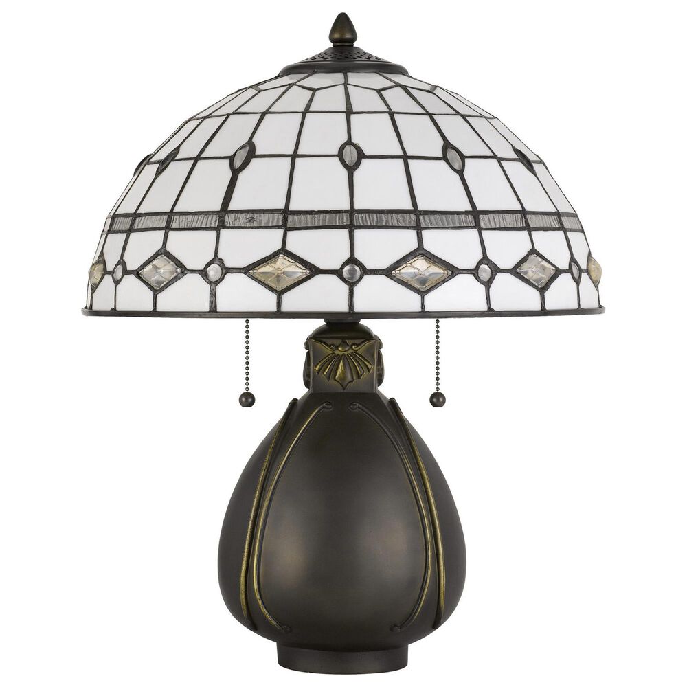 Cal Lighting Tiffany Table Lamp with White and Clear Shade in Dark Bronze, , large