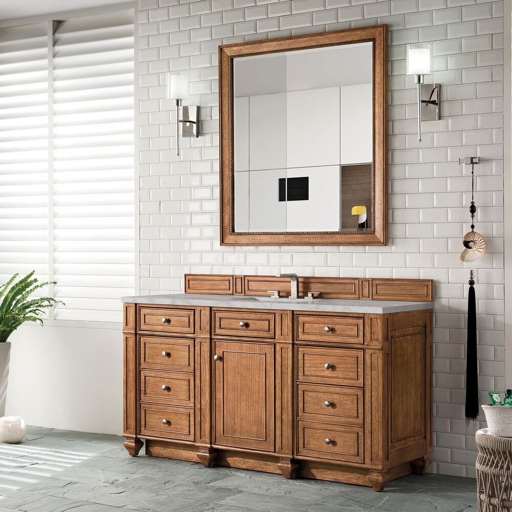 James Martin Vanities Bristol 60" Single Bathroom Vanity in Saddle Brown with 3 cm Eternal Jasmine Pearl Silestone Top, Rectangular Sink and FreePower Wireless Charger, , large