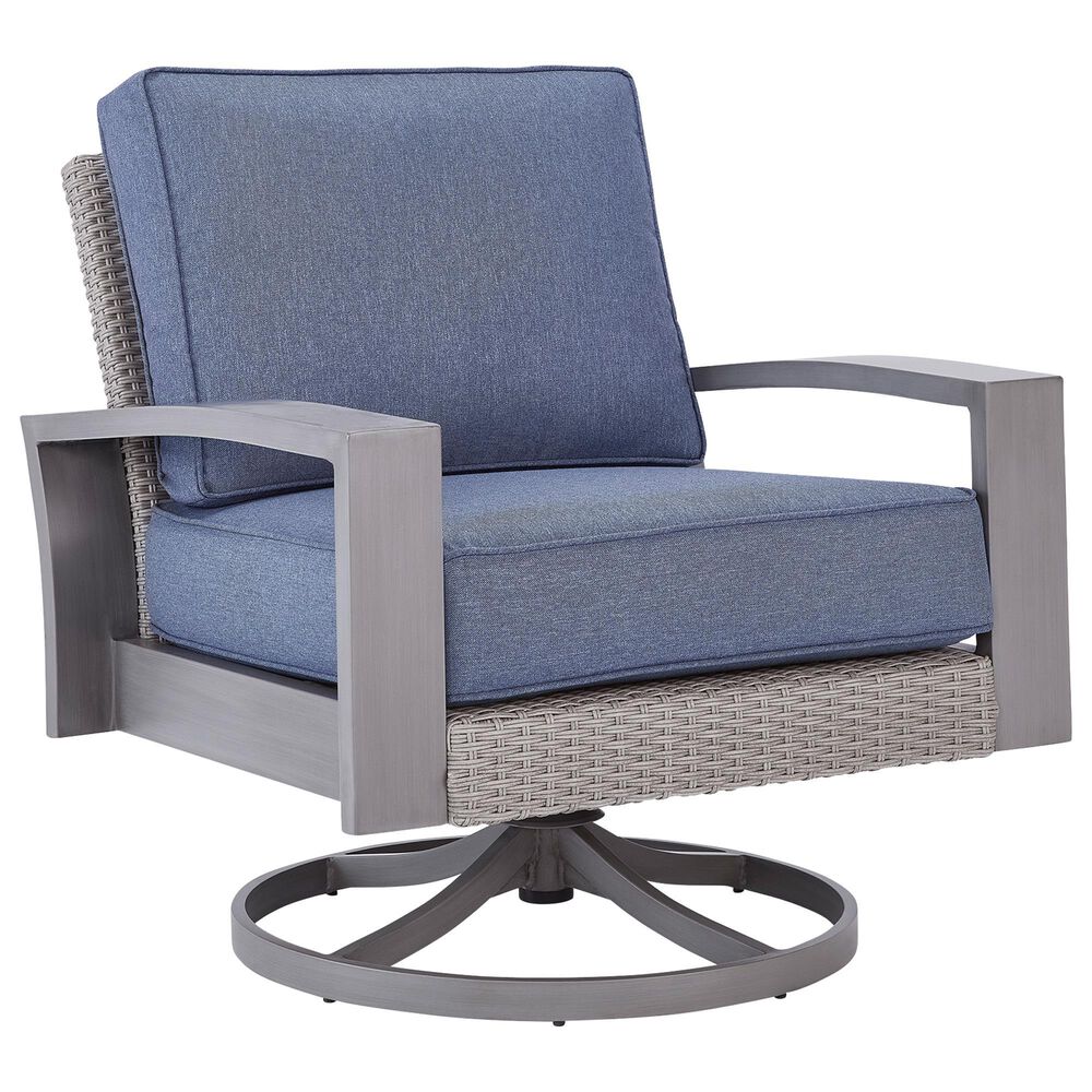 Ashley Half Moon Beach Patio Swivel Rocker Lounge Chair in Blue, , large