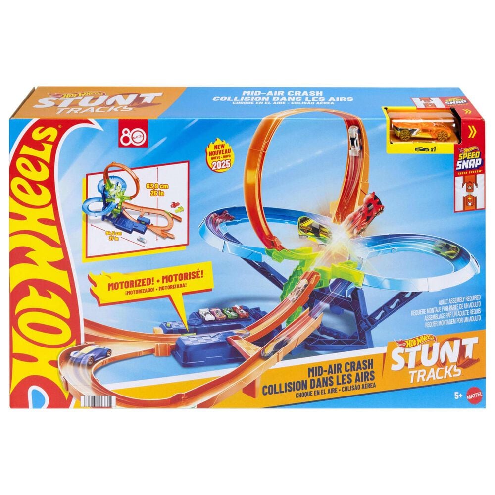 Hot Wheels Stunt Tracks Mid-Air Crash Playset with 1:64 Scale Vehicles in Multicolor, , large