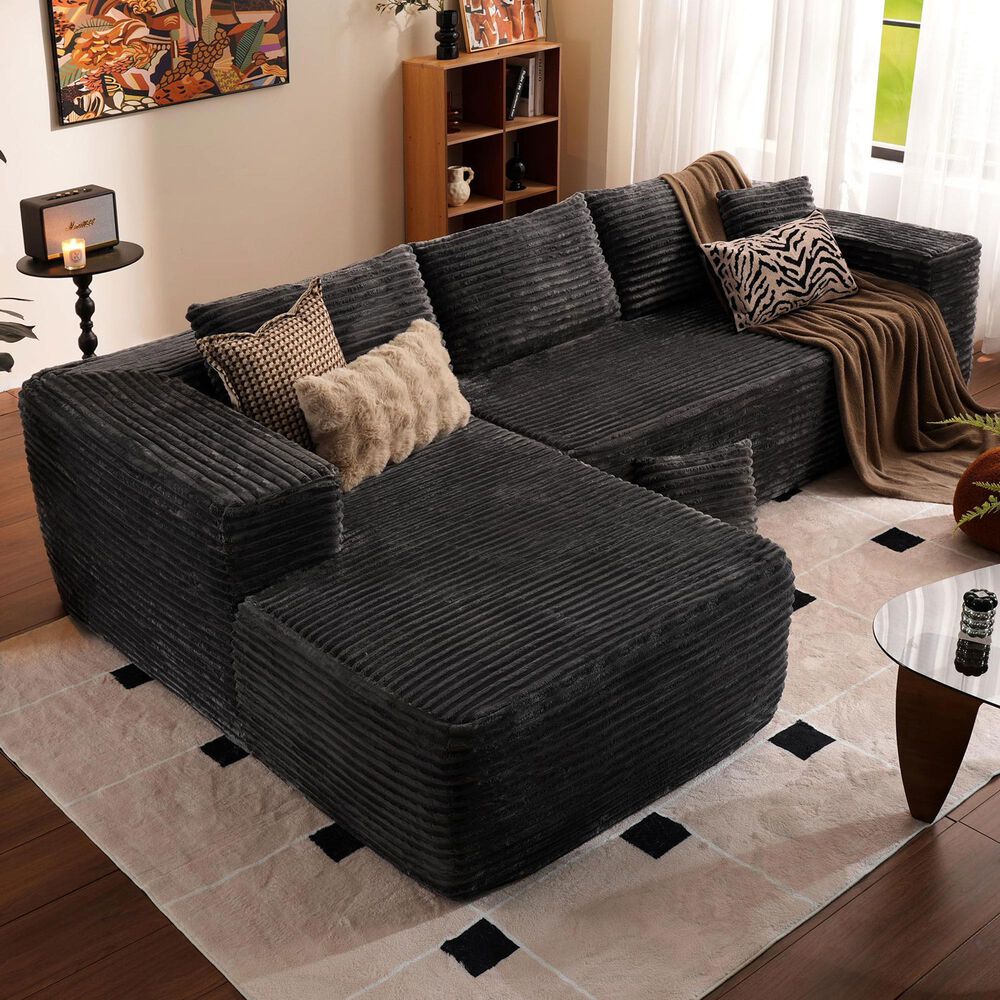 HOMLUX 104" Cloud Sectional Couch Upholstered Modular Sofa with Left L-Shape Chaise, Corduroy Fabric in Gray, , large