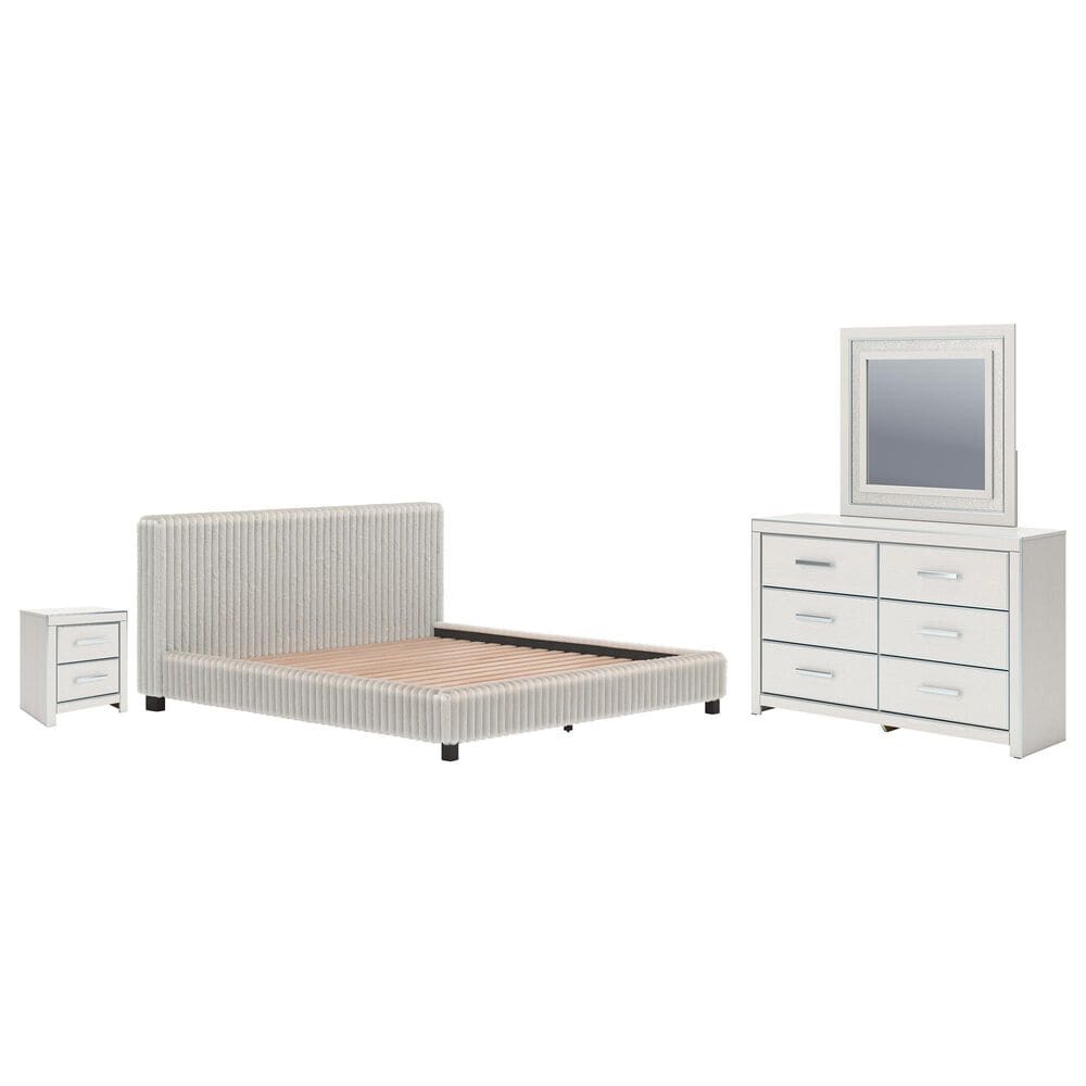 Ashley Zuraleus 4-Piece King Upholstered Platform Bedroom Set in Matte White, , large