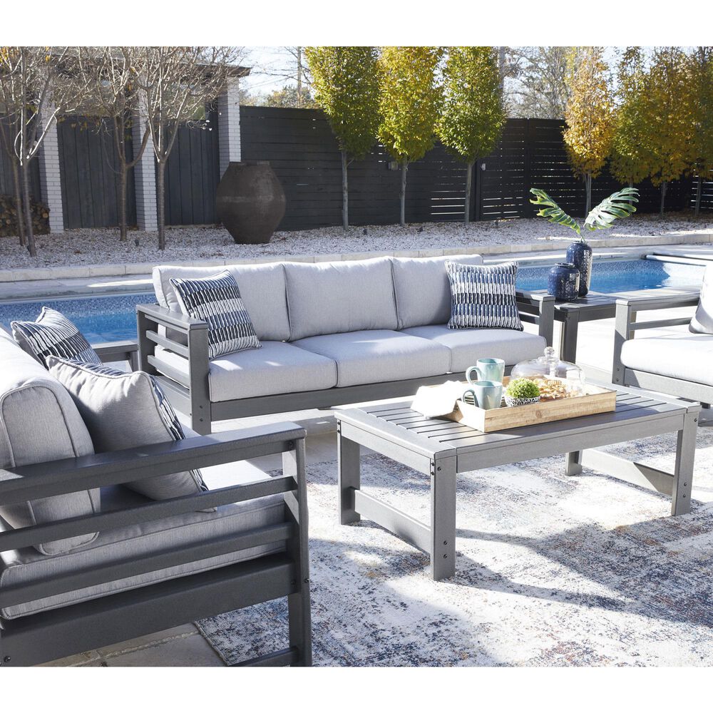 Ashley Amora Stationary Patio Sofa with Cushion in Light Gray, , large