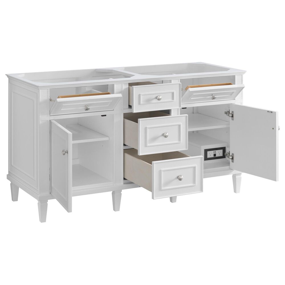 James Martin Vanities Lorelai 60" Double Bathroom Vanity in Bright White with 3 cm Ethereal Noctis Silestone Top, Rectangular Sinks and FreePower Wireless Charger, , large