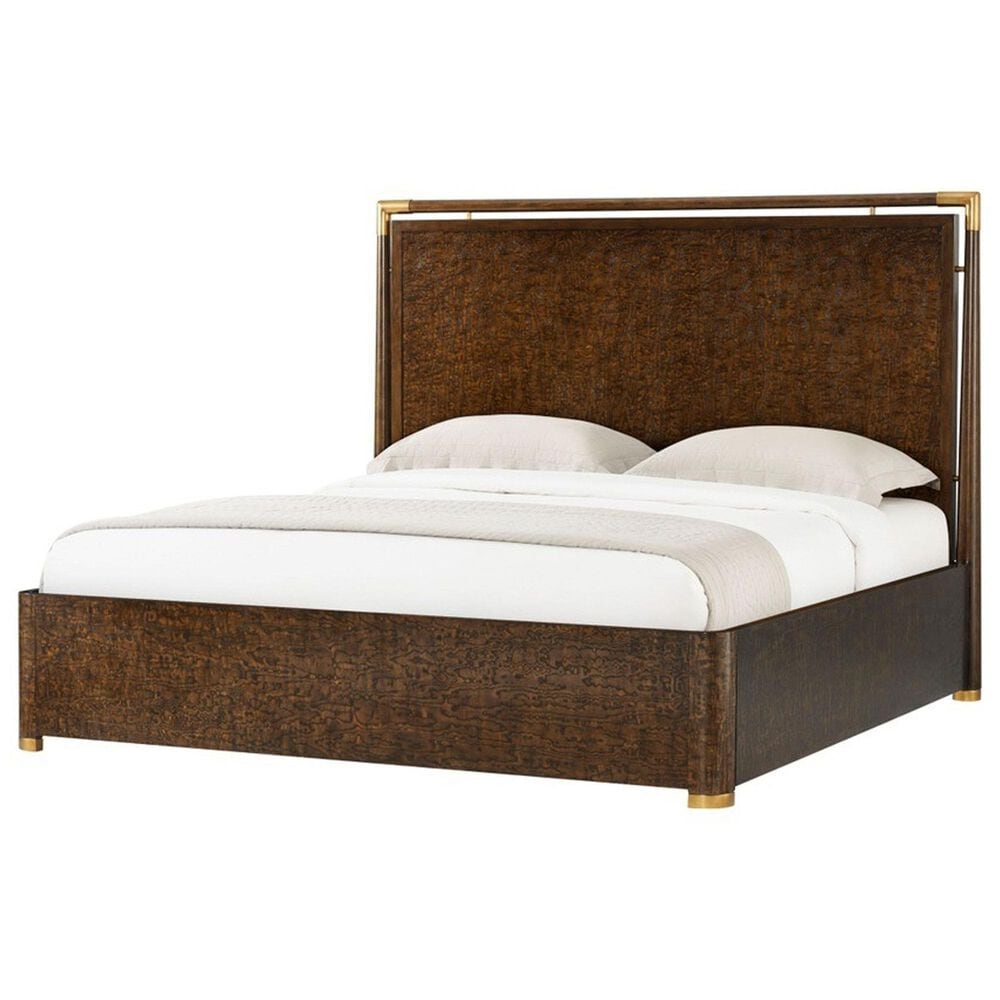THEODORE ALEXANDER Kesden King Panel Bed in Pyramid Brown and Satin Brass, , large
