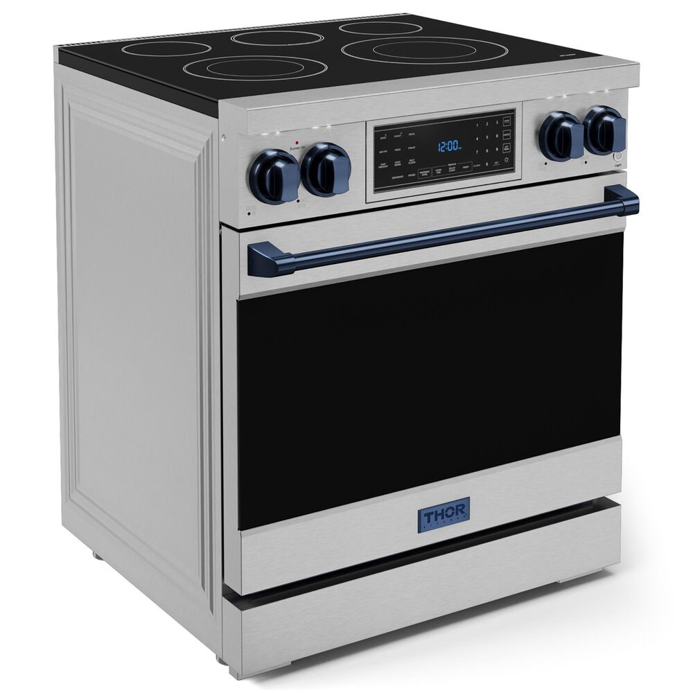 Thork Kitchen Gordon Ramsay 4.55 Cu. Ft. 30&quot; Professional Electric Range with Navy Blue Handle Kit in Stainless Steel, , large