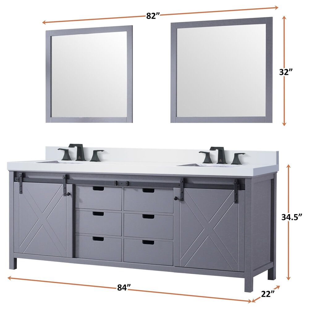 Lexora Home Marsyas 84&quot; Double Bathroom Vanity in Dark Grey with White Carrara Marble Top and Rectangular Sinks, , large