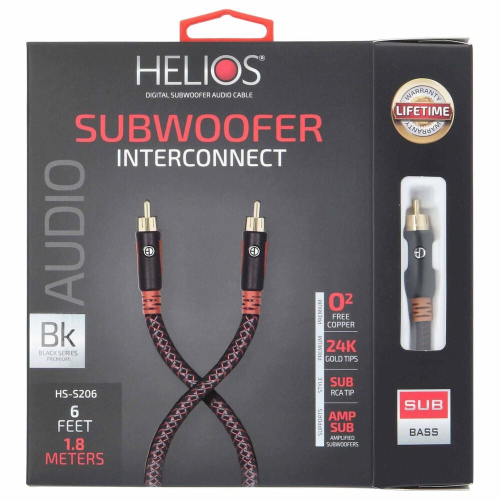 Helios 3-Piece 4 Outlet Surge Protector and 50' 16-Gauge Speaker Wire with Black Series 6' Subwoofer Cable in Black, , large
